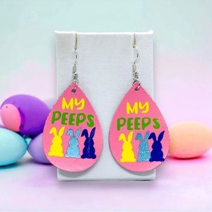 Easter Bunny Peeps  Teardrop Faux Leather Earrings